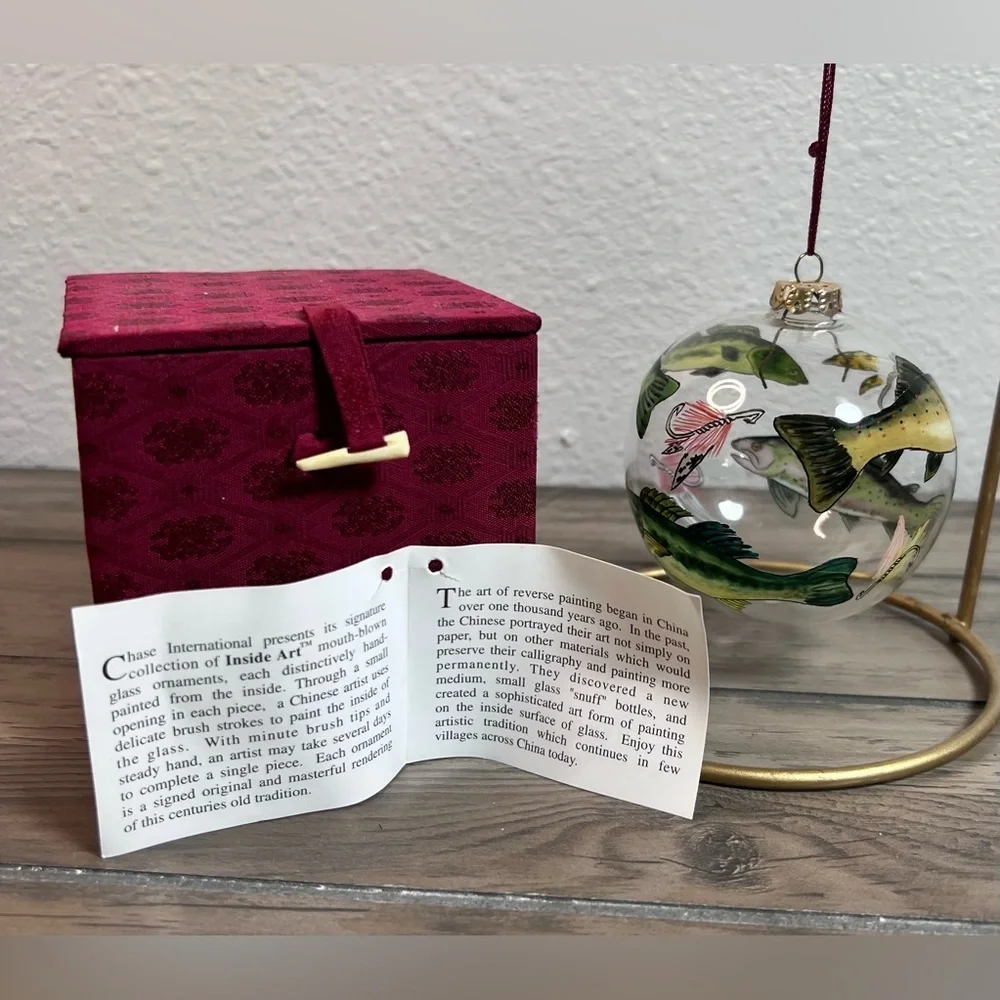 Chase International Mouth-Blown Glass Reverse Painted Christmas Ornament Signed